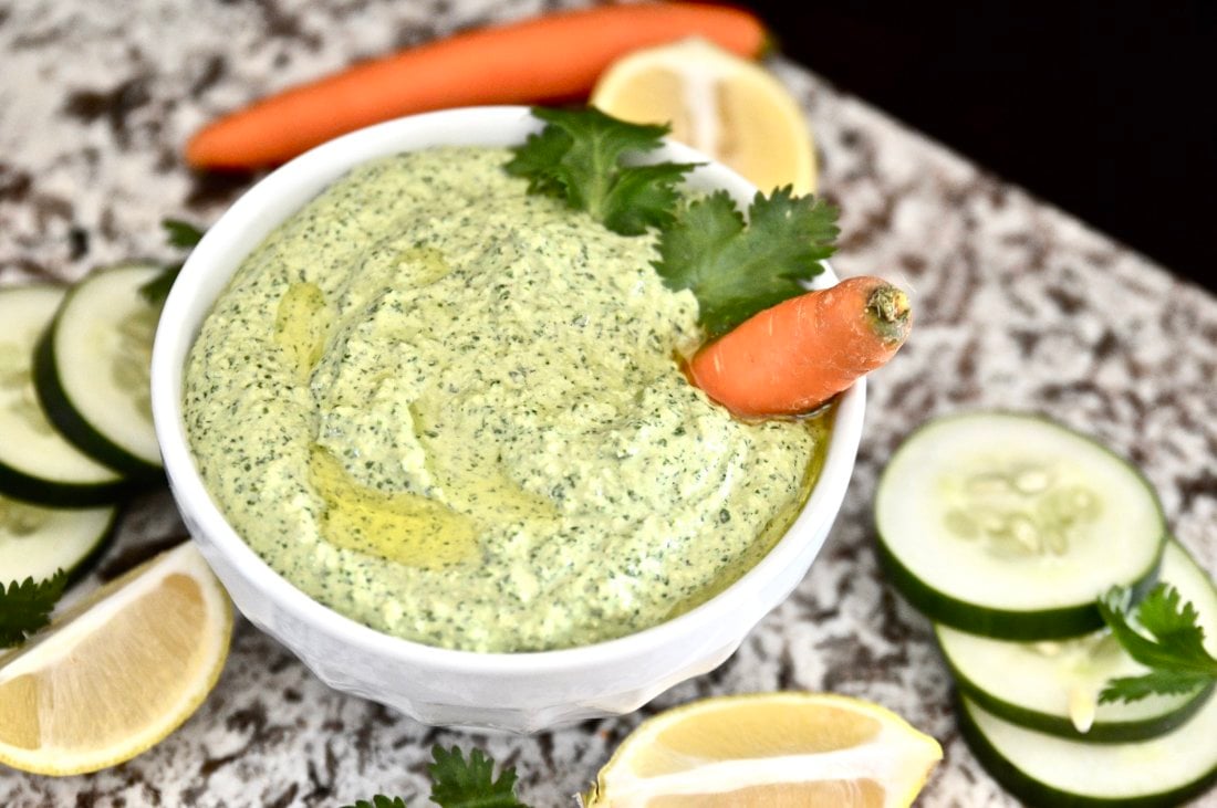  Whole30 Citrus, Cucumber and Cilantro Dip is going to become your new favourite Whole30 dip recipe. This Whole30 Citrus, Cucumber and Cilantro Dip is so easy to make and tastes amazing. Use this Whole30 Citrus, Cucumber and Cilantro Dip as a dip for raw vegetables, or to top your favourite meat or fish dish.  