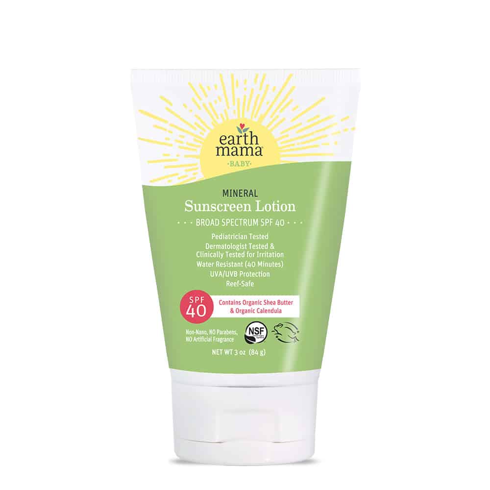 A bottle of Earth Mama Sunscreen. 