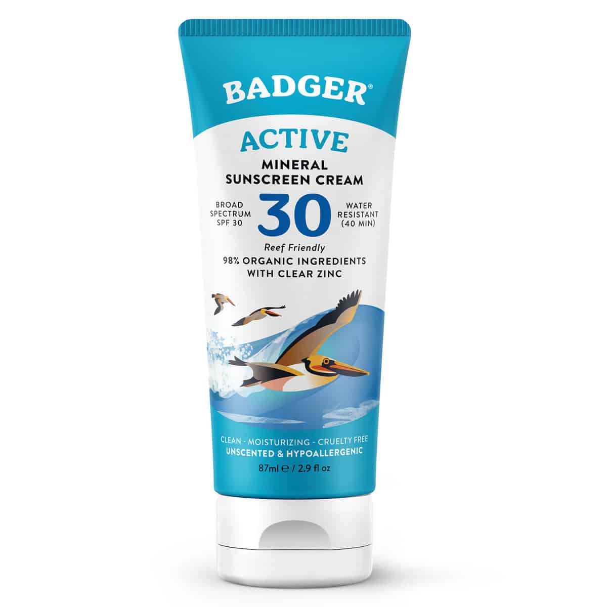 A bottle of Badger sunscreen. 