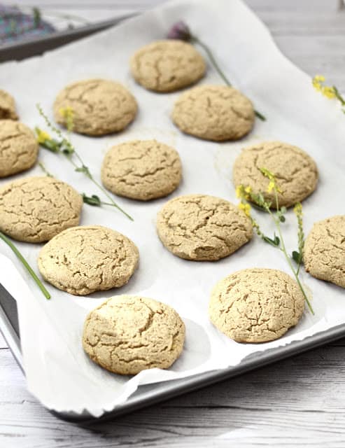 Plantain cookies on a baking sheet. 