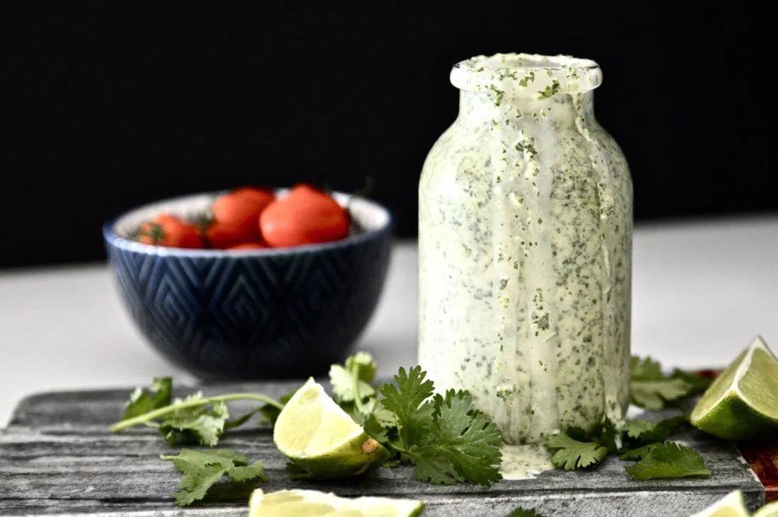 A bottle of Whole30 Cilantro Lime Dressing 