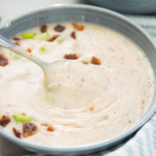 A bowl of dairy free potato soup