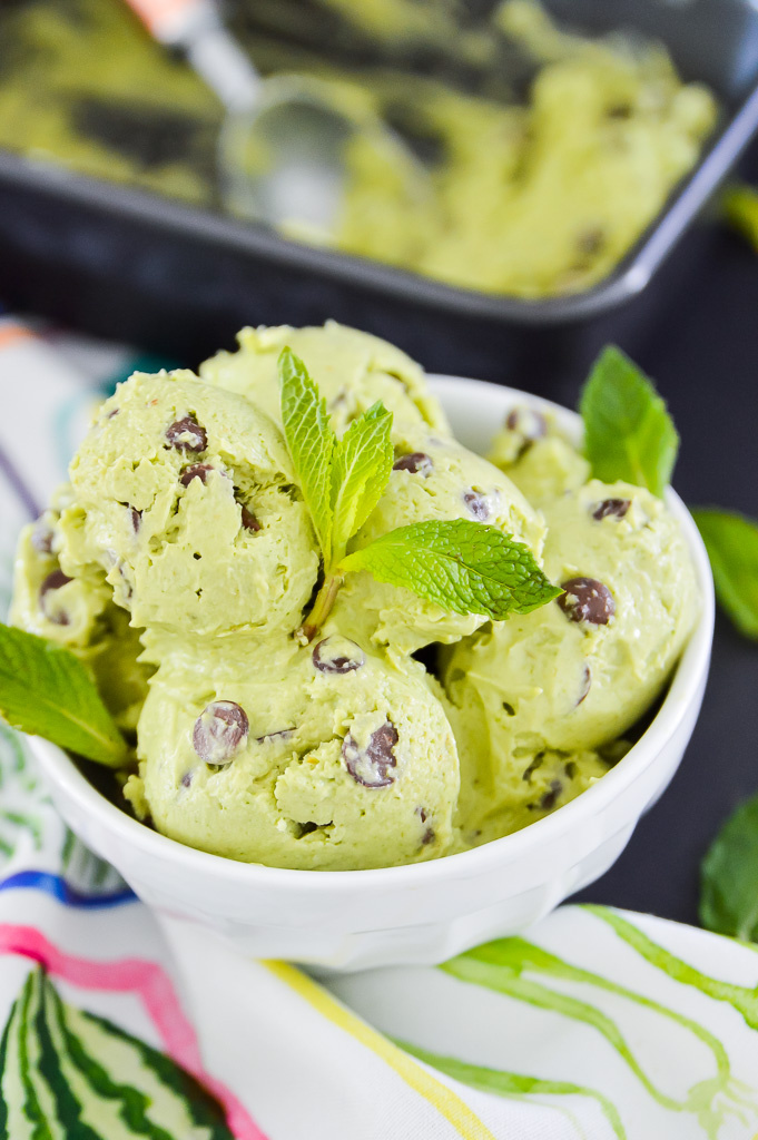 a bowl of avocado mint chip ice cream