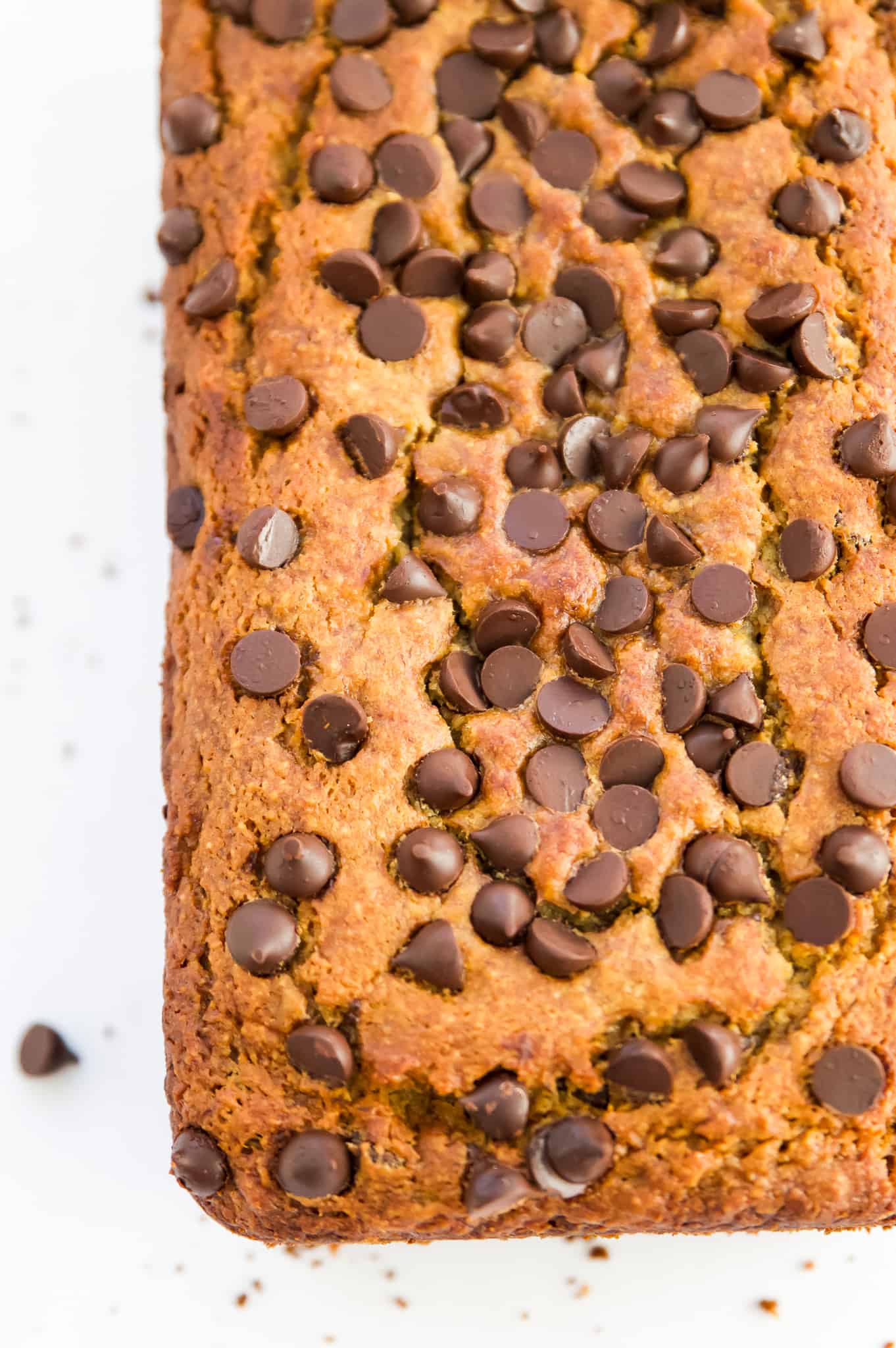 A loaf of gluten free chocolate chip banana bread