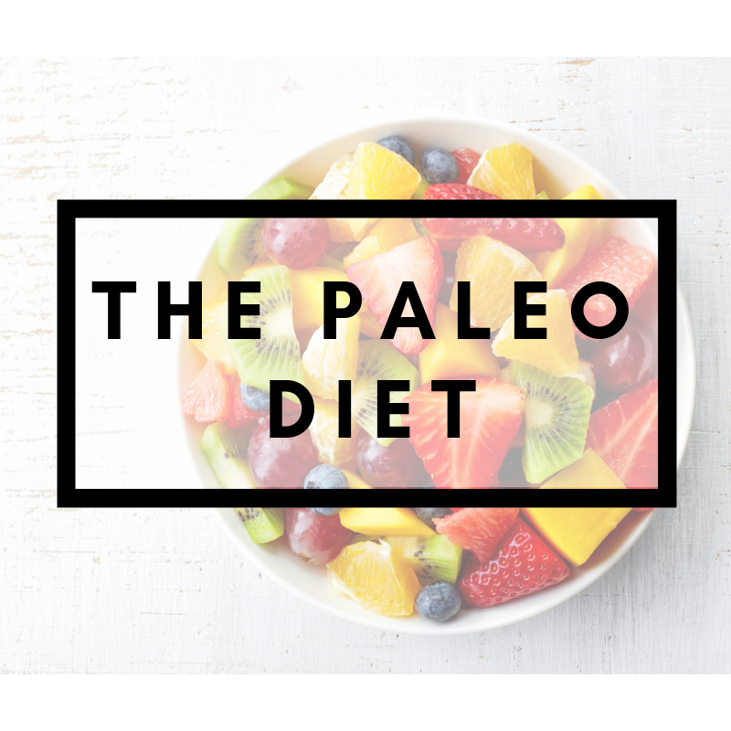 A bowl of fruit with The Paleo Diet title over top
