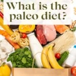 A brown paper bag with fruit, vegetables and meat coming out of it with the title What is the paleo diet? over it.