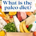 A brown paper bag with fresh fruit, vegetables and meat coming out of it with the title What is the paleo diet? above it.