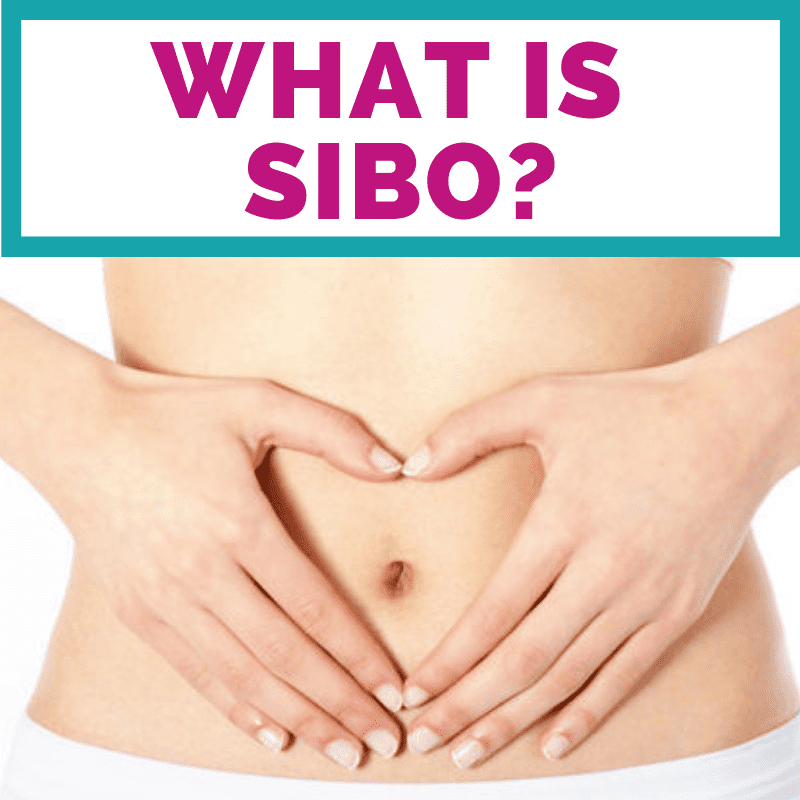 Woman with hands on her abdomen with the caption "what is SIBO?" 