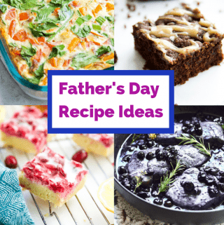 A collection of Father's Day recipe ideas including pork chops, brownies, lemon bars and an egg casserole
