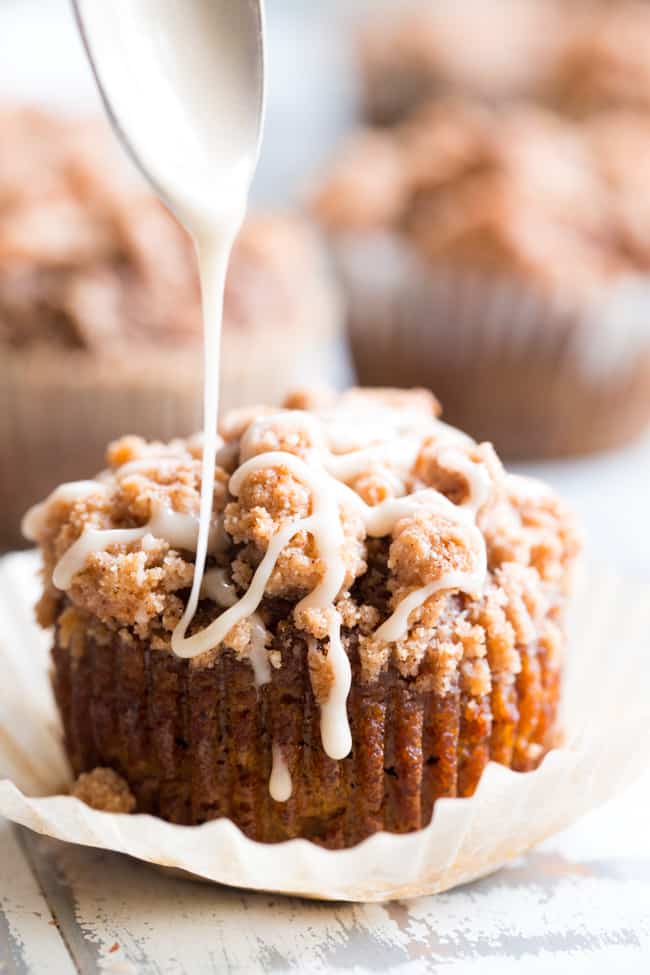 Paleo Cinnamon Muffins with drizzle