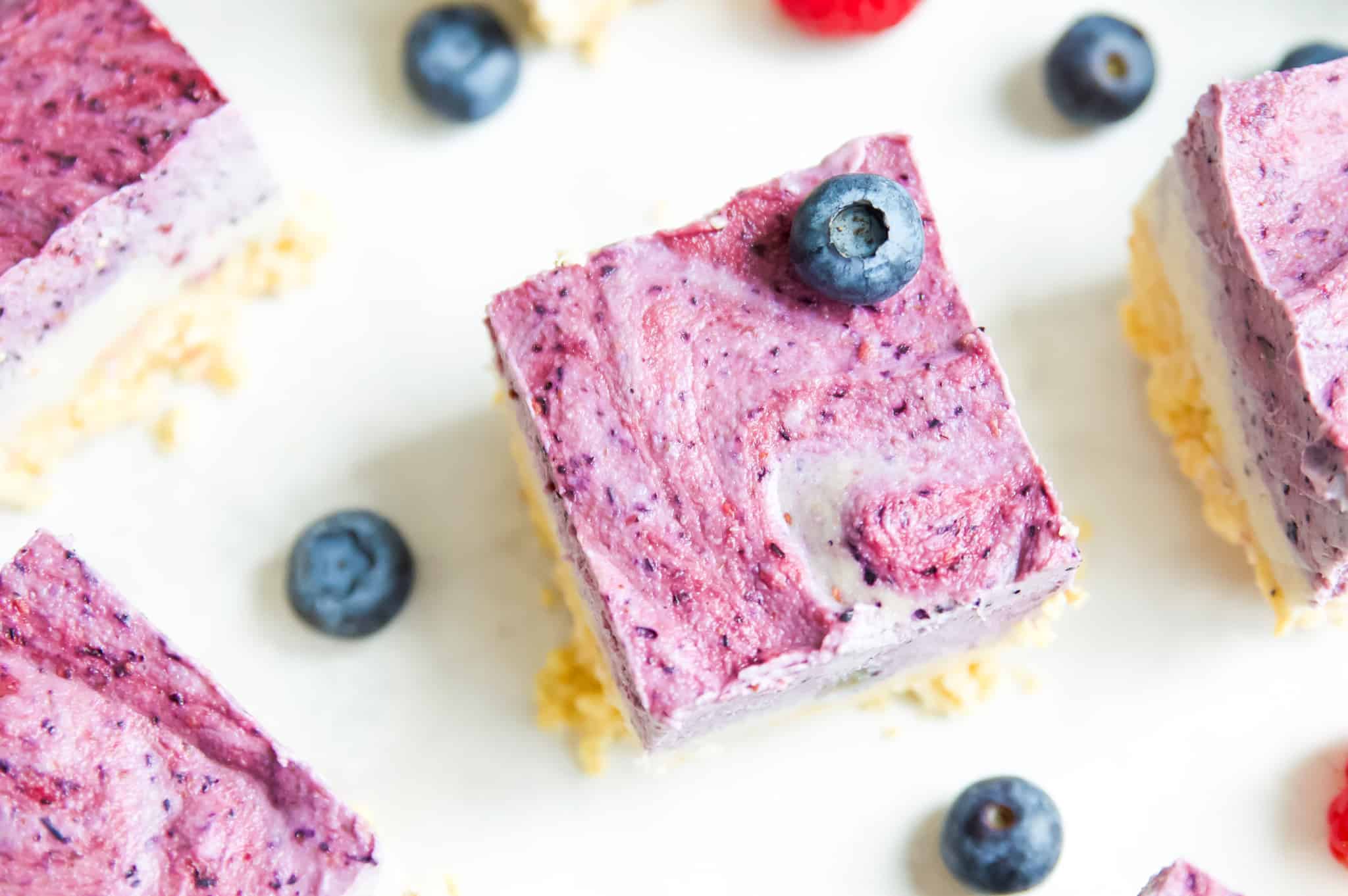 A batch of paleo ice cream bars topped with fresh blueberries.