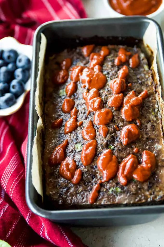 Keto meatloaf with blueberries with bbq sauce on top 