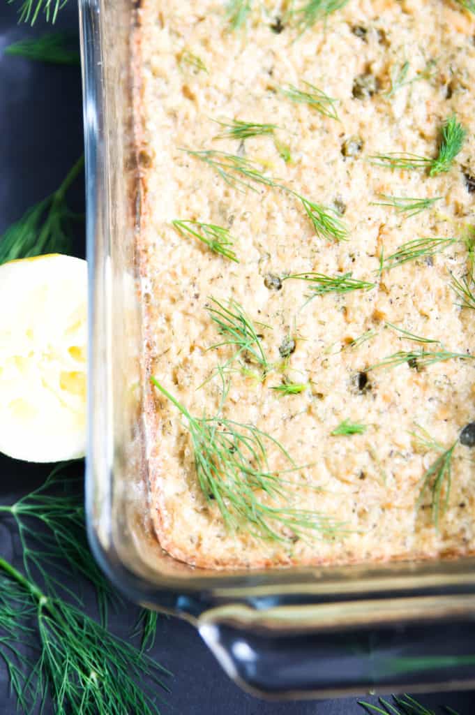 A baked salmon loaf with fresh dill 