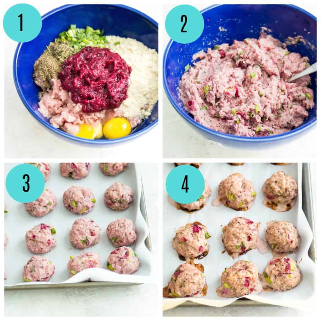 Step by step directions for making healthy turkey meatballs with cranberry 
