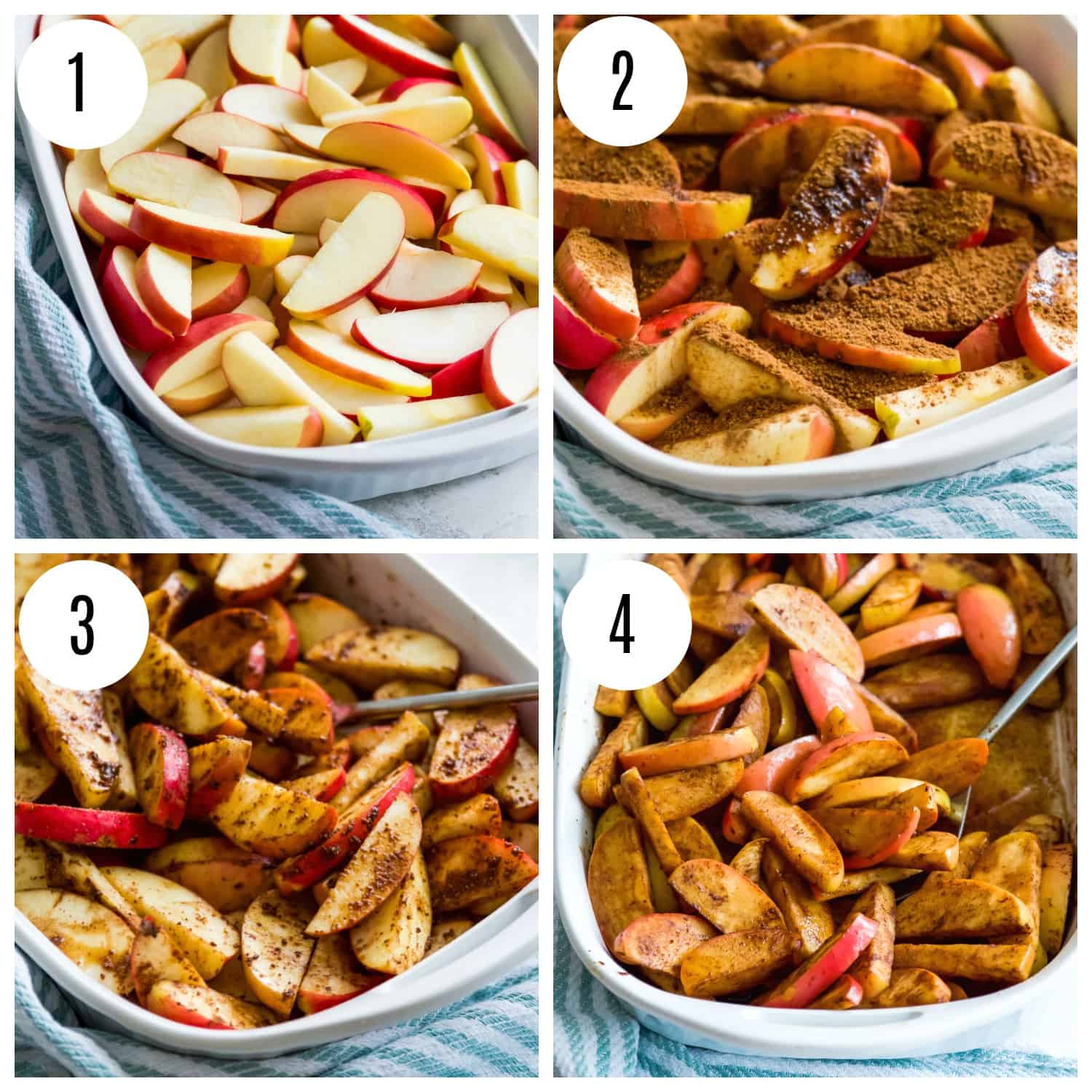 Step by step directions for making baked apple slices with a cinnamon sugar coating.  