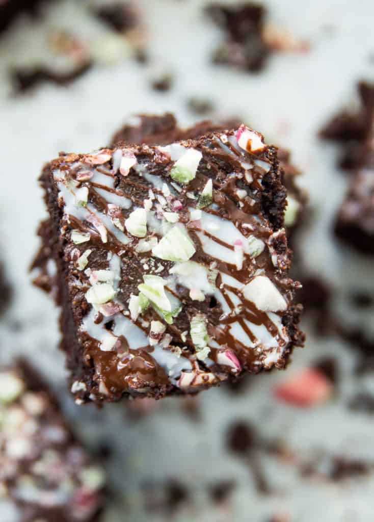 Close up of a peppermint brownie