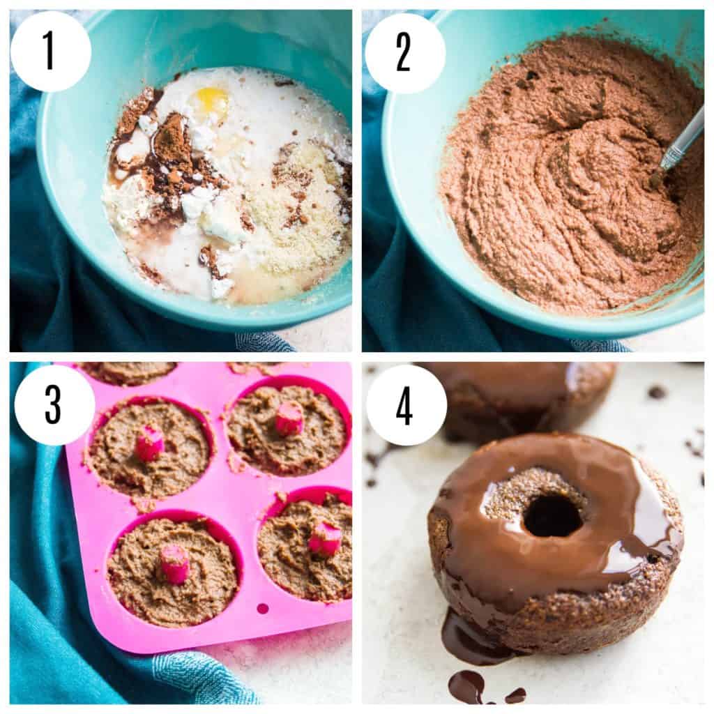 Step by step directions for making dairy free chocolate donuts 