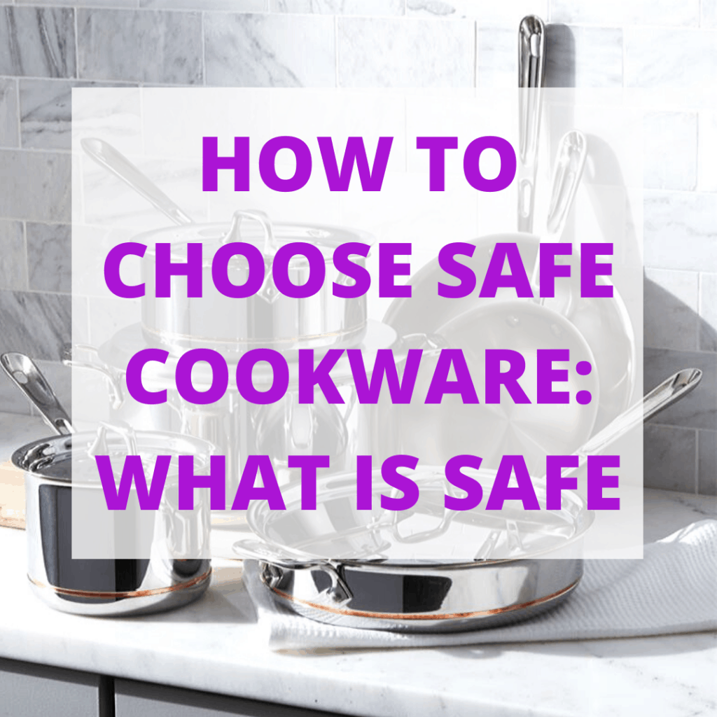 Black and white pots and pans with "how to choose non-toxic cookware" title