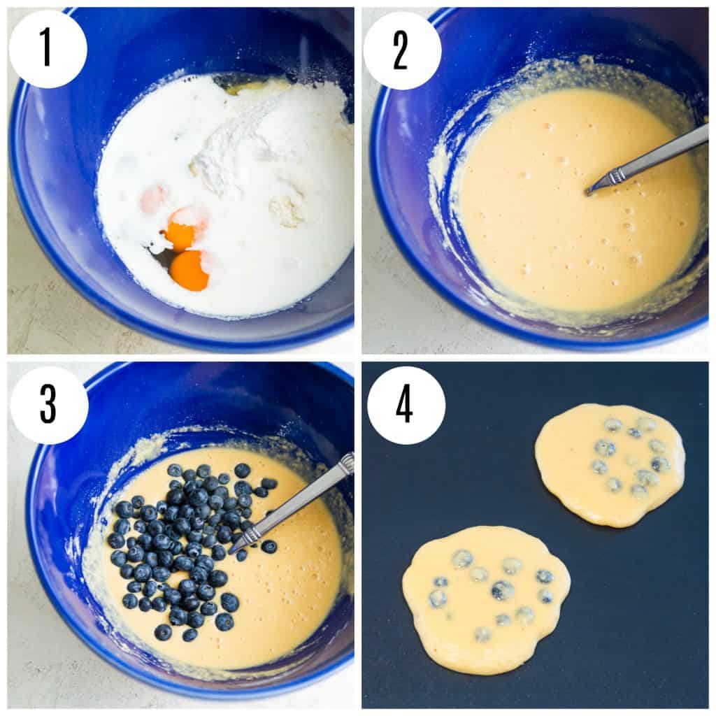Step by step directions for making paleo blueberry pancakes. 