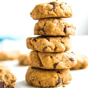 A stack of five cassava flour chocolate chip cookies.