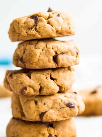 A stack of five cassava flour chocolate chip cookies.