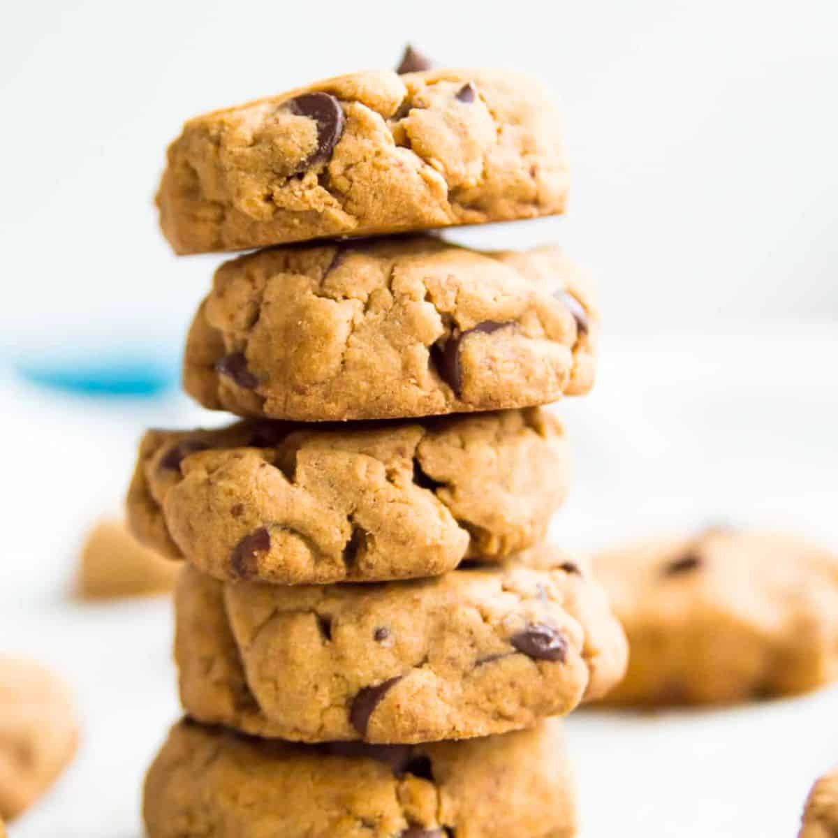 A stack of five cassava flour chocolate chip cookies.