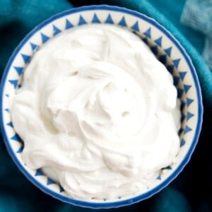 A bowl of coconut whipped cream.