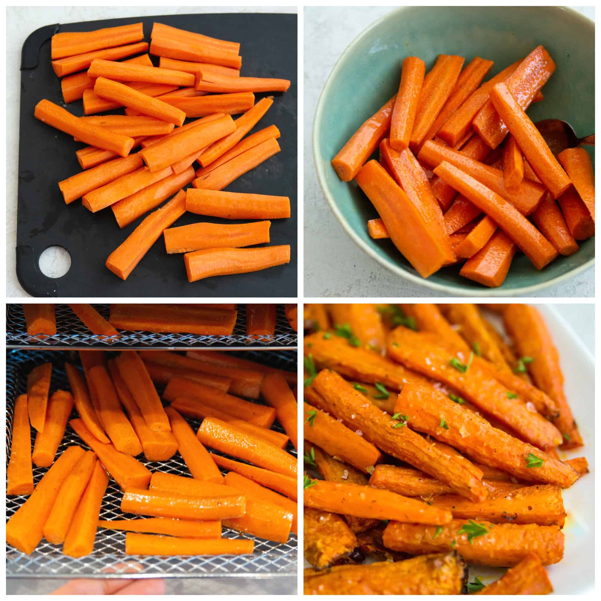 Step by step directions for making savoury carrots in the air fryer. 