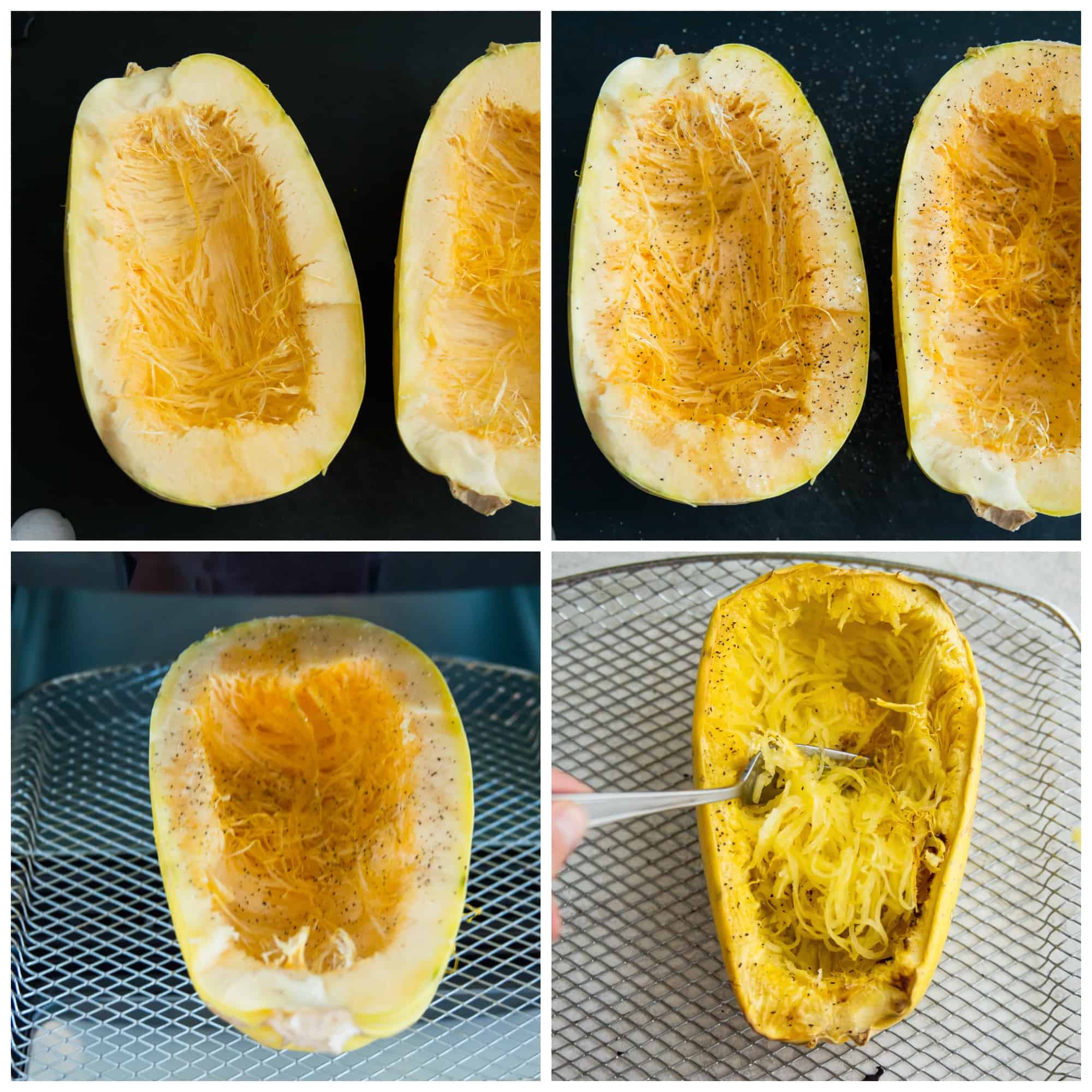 Step by step directions for cooking spaghetti squash in an air fryer. 