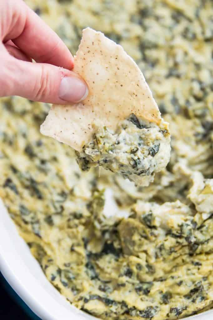 A bowl of paleo spinach and artichoke dip 