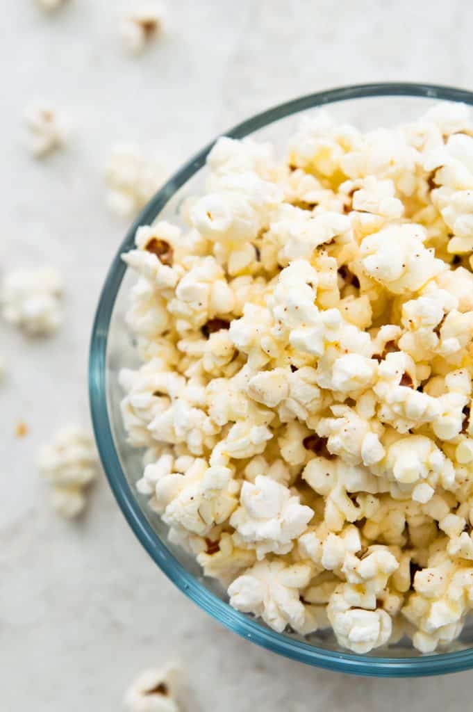 A large bowl of air fryer popcorn