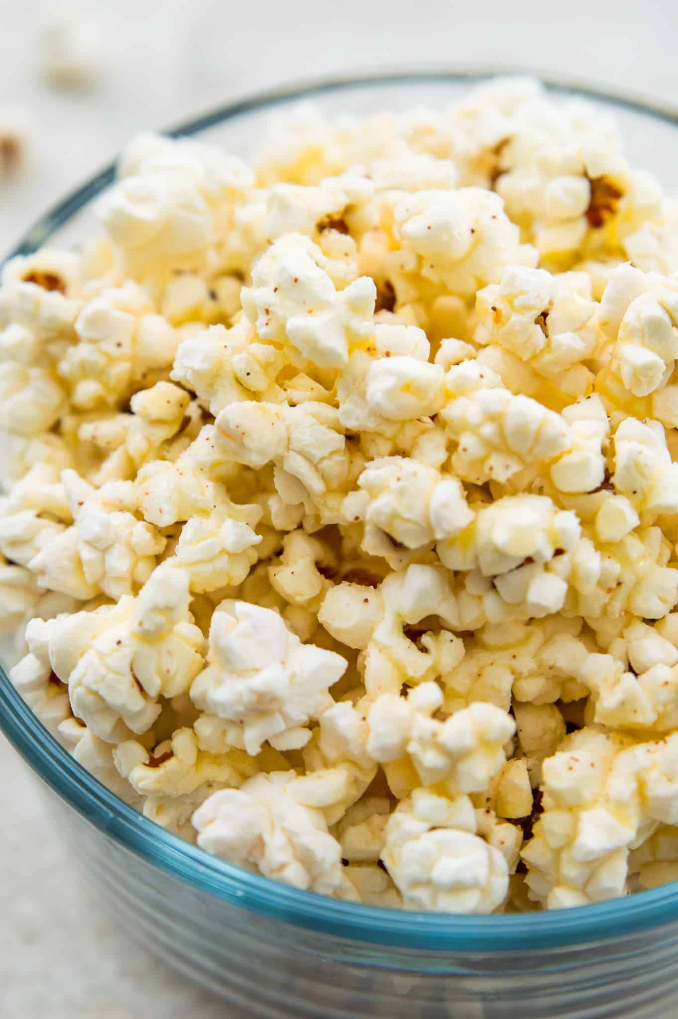 A large bowl of popcorn made in the air fryer.