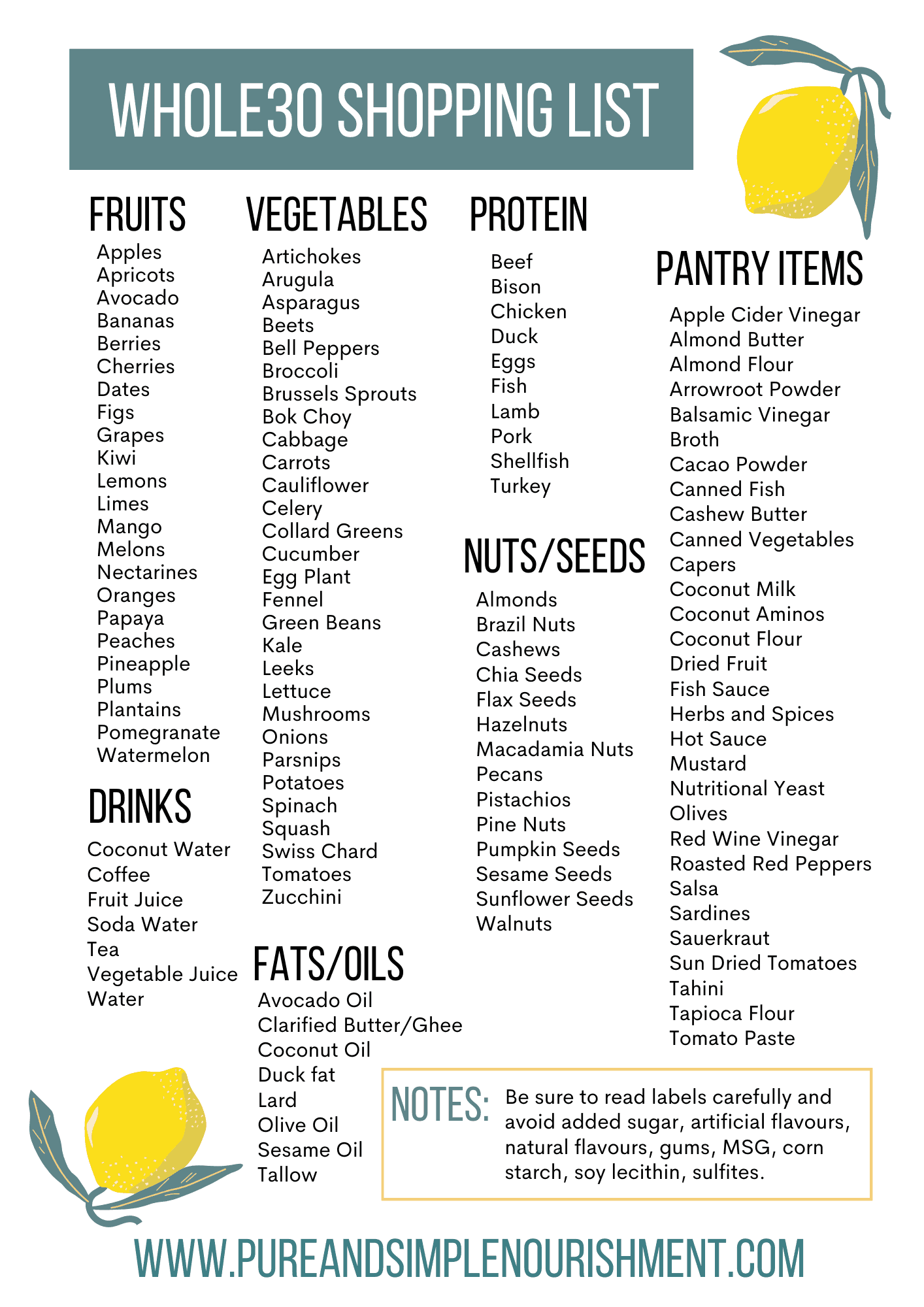 A list of Whole30 approved foods