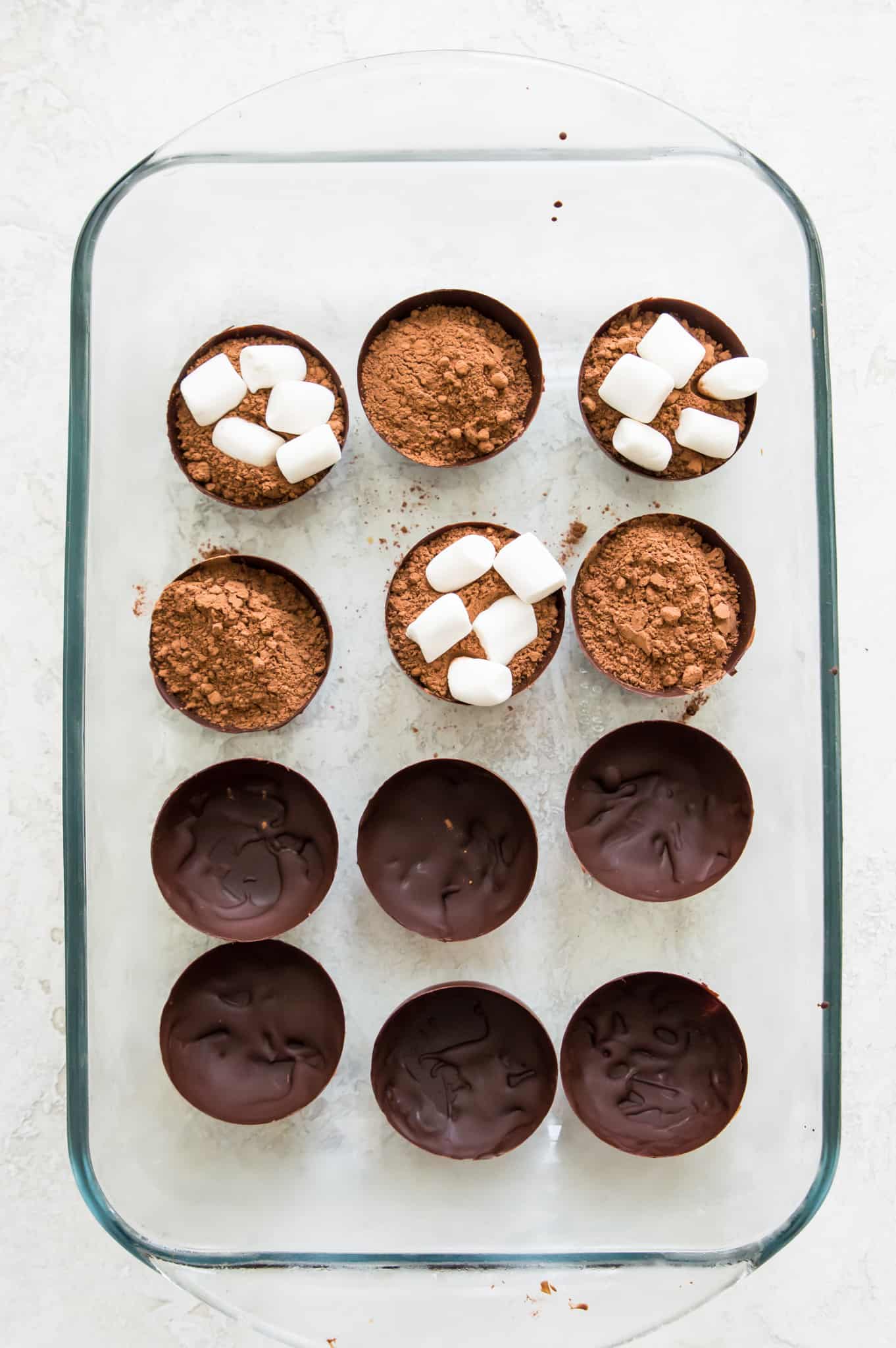 Hot chocolate bombs filed with cocoa and marshmallows.