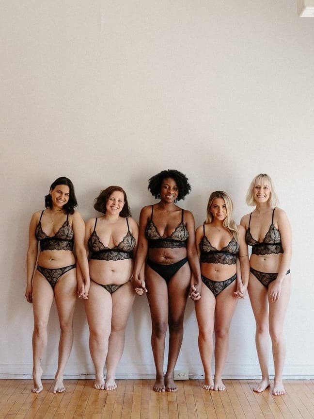 Five women wearing Azura Bay underwear and bras.