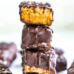 A stack of chocolate peanut butter cereal bars