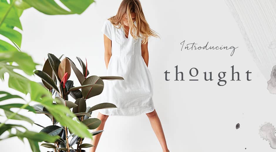 A girl in a white dress with plants around her and the title "Introducing Thought" beside her.