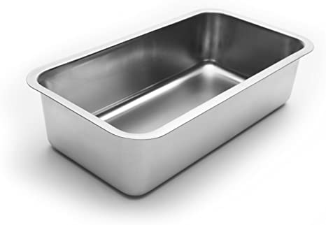 A stainless steel bread pan.