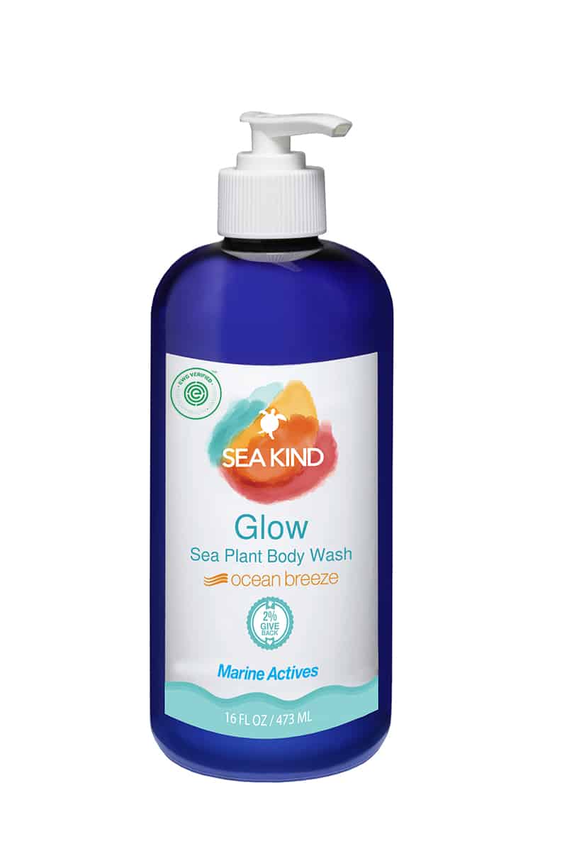 A bottle of Sea Kind Glow body wash.