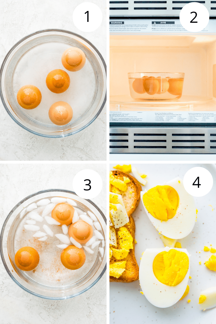 step by step photos for making hard boiled egg in a microwave