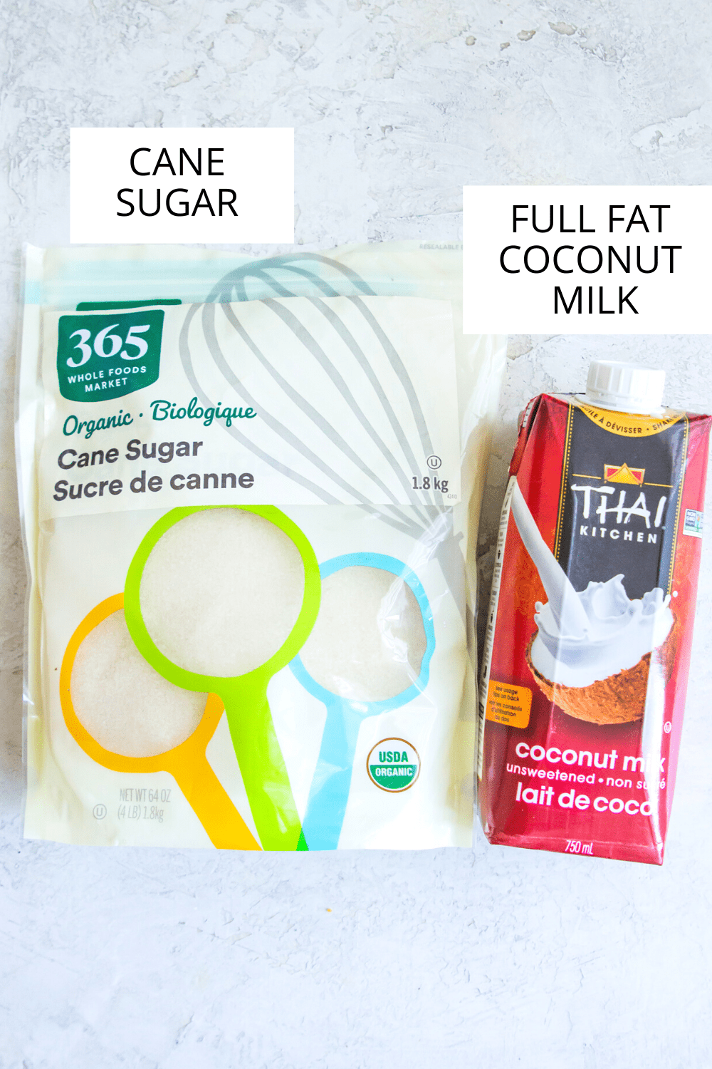 Ingredients needed for making coconut condensed milk. 