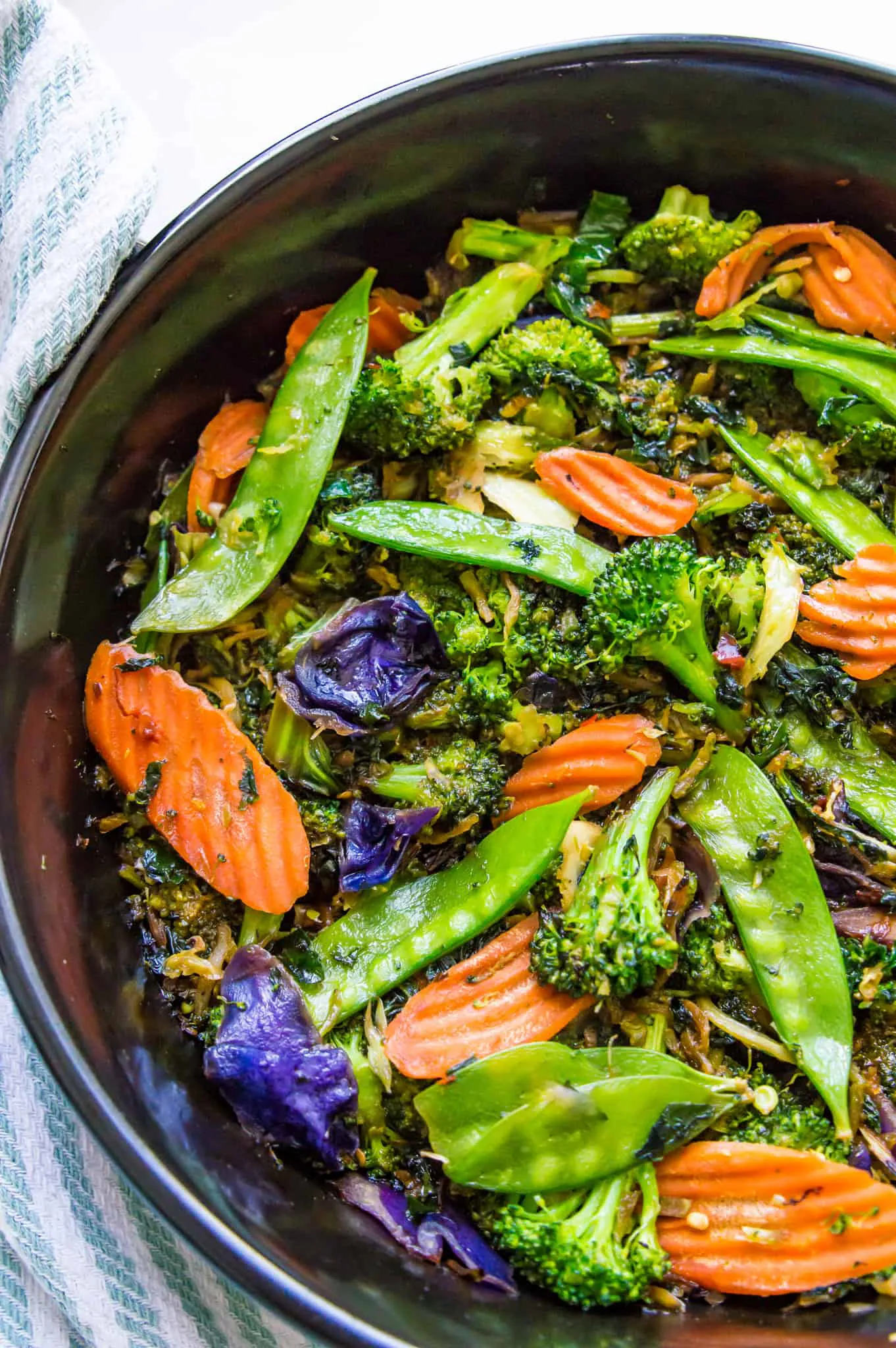 Thai stir fried vegetables in a pan