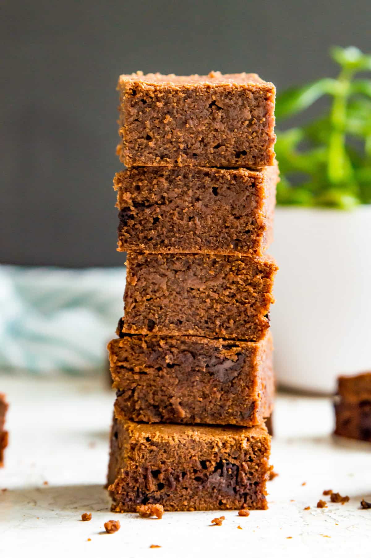 A stack of five condensed milk brownies.