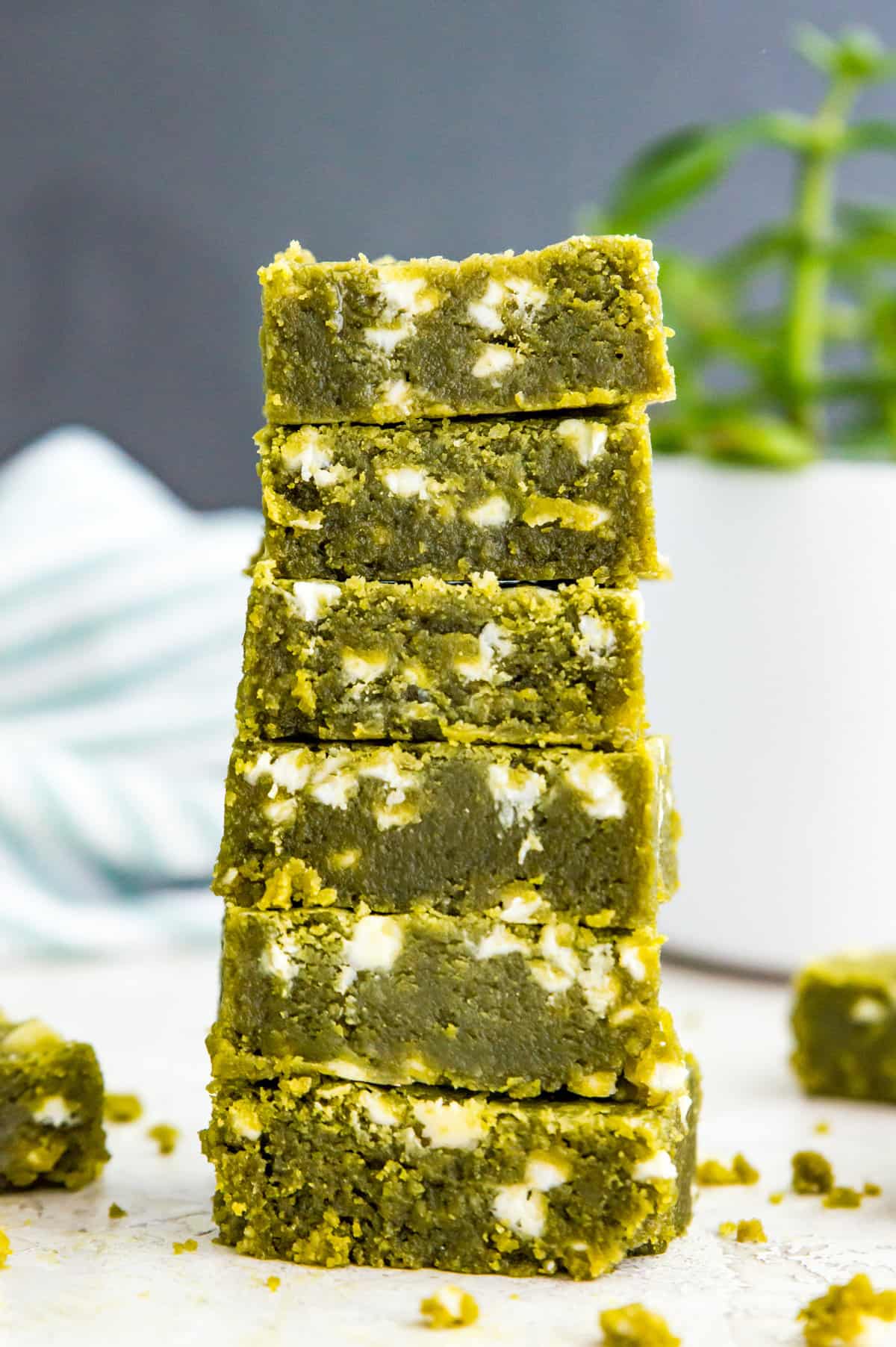 A stack of 6 matcha brownies