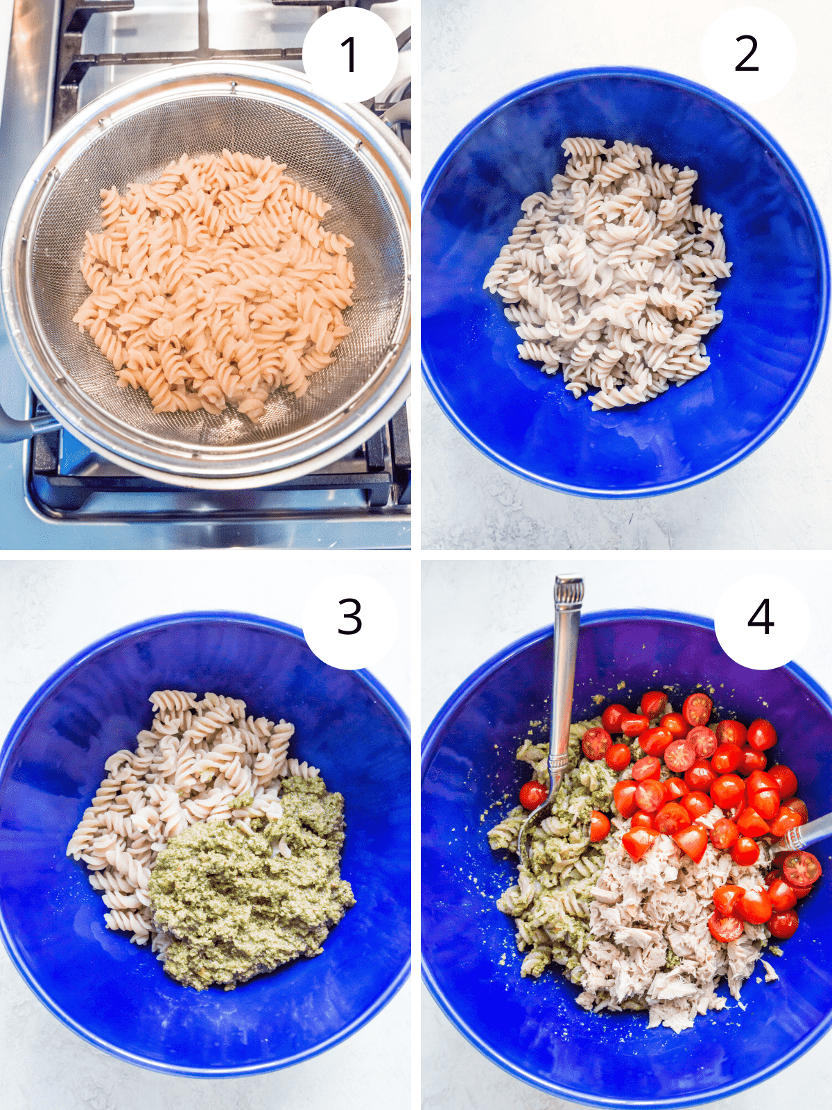 Directions for making tuna pesto pasta