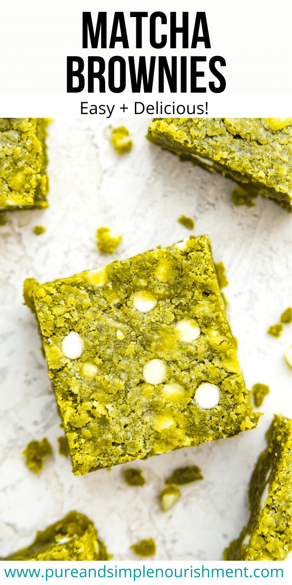 Matcha brownies with white chocolate chips on top