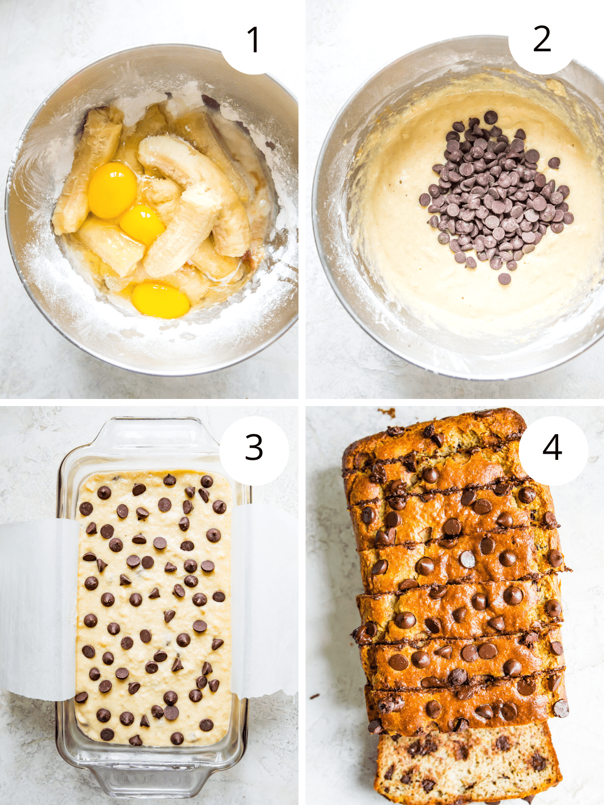 Step by step directions for making a no sugar banana bread recipe.