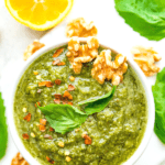 a dish of vegan walnut pesto