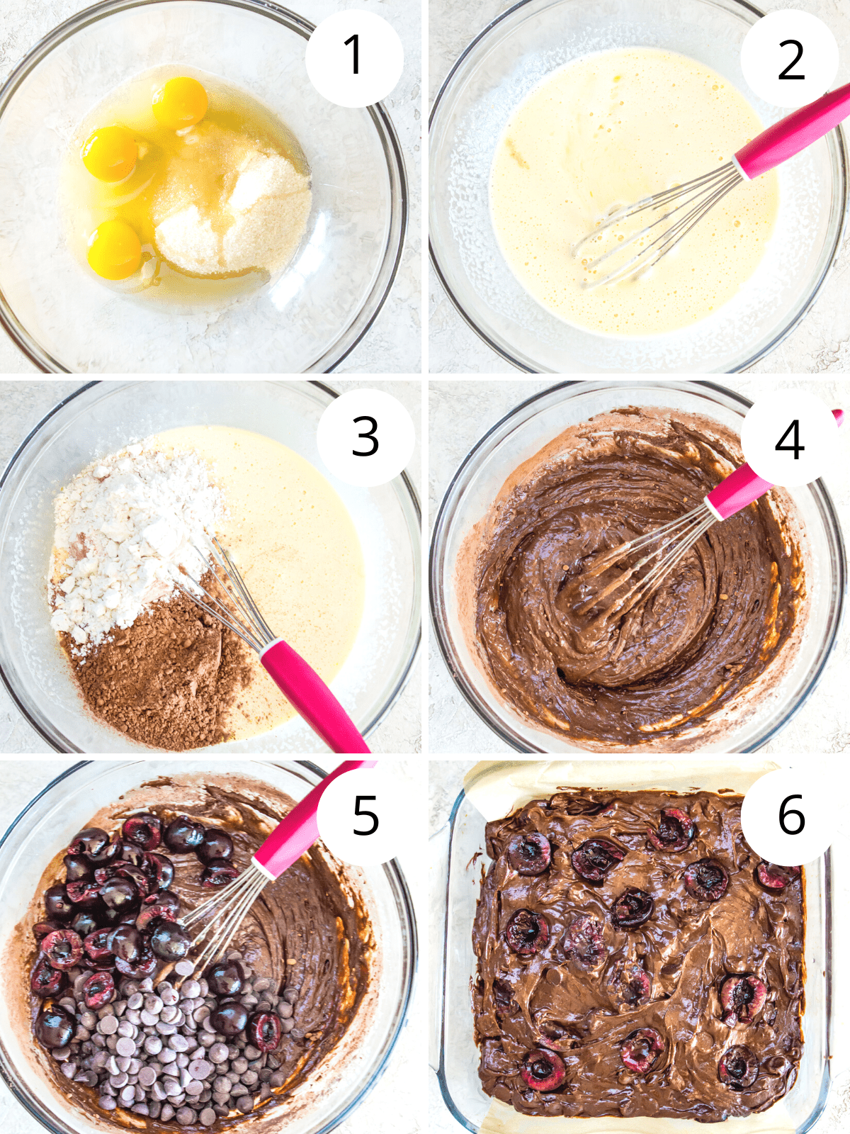 Step by step directions for making cherry brownies.