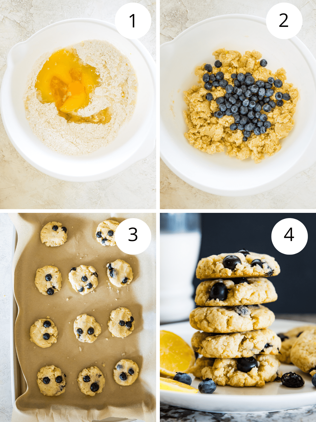 Step by step directions for making lemon blueberry cookies.